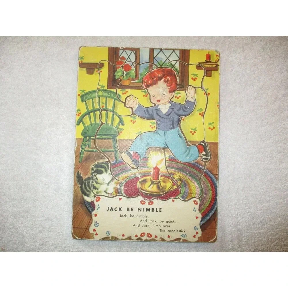 Vintage Jack be Nimble wooden puzzle, 1940.‎ Mother Goose, Nursery Rhymes